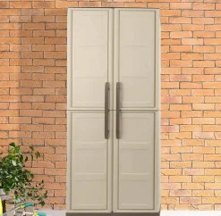 Armadio da esterno Adenina, Beige e Marrone, 70x39h165 cm Finitura quadri<Dmora Clearance