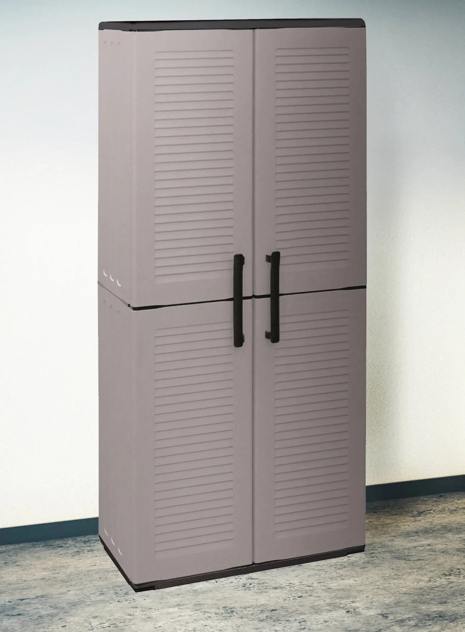 Armadio da esterno Akina, Grigio e Nero, Finitura righe<Dmora Outlet