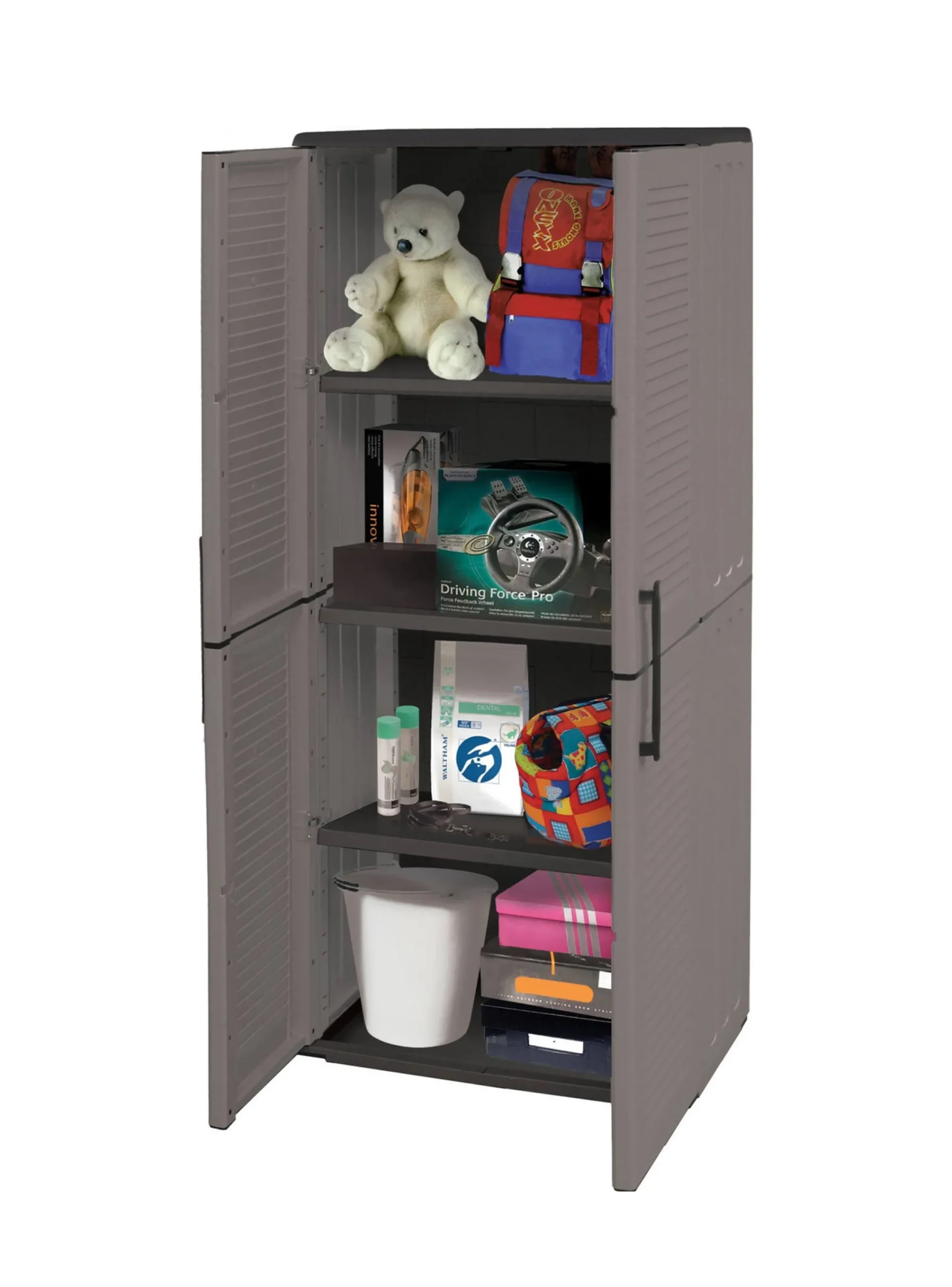 Armadio da esterno Akina, Grigio e Nero, Finitura righe<Dmora Outlet