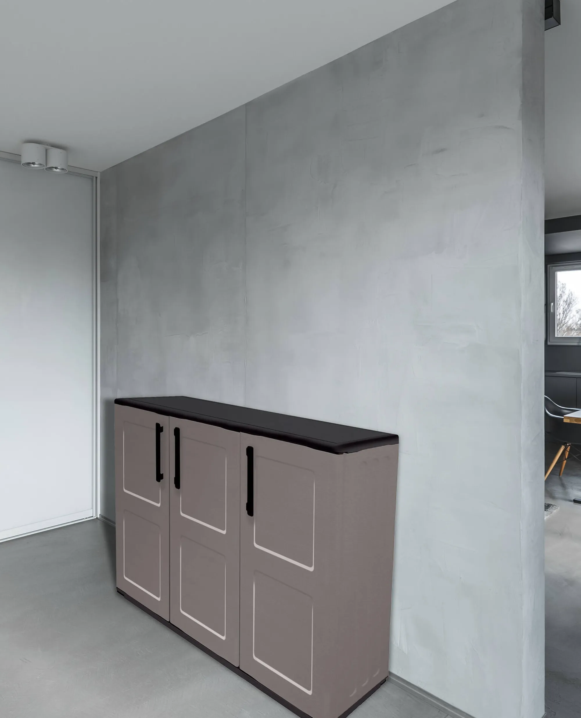Armadio da esterno Aranka, Grigio e Nero, Finitura quadri<Dmora Outlet