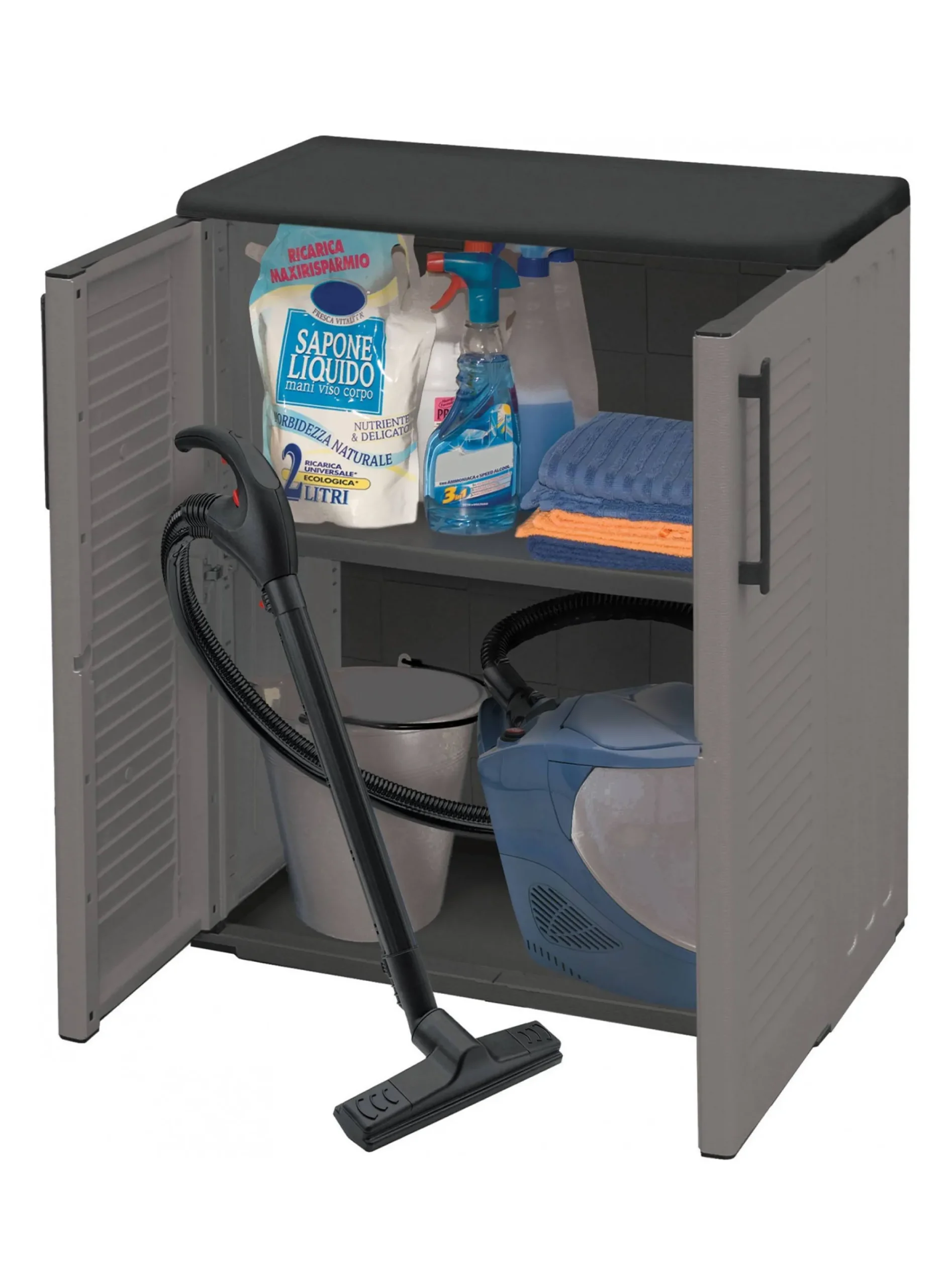Armadio da esterno Arisa, 68x37h84 cm, Grigio e Nero Finitura righe<Dmora Best