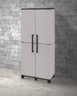 Armadio da esterno Dbesaggi, Grigio chiaro e Nero, Finitura righe<Dmora Store