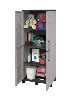 Armadio da esterno Dbesaggi, Grigio chiaro e Nero, Finitura righe<Dmora Store