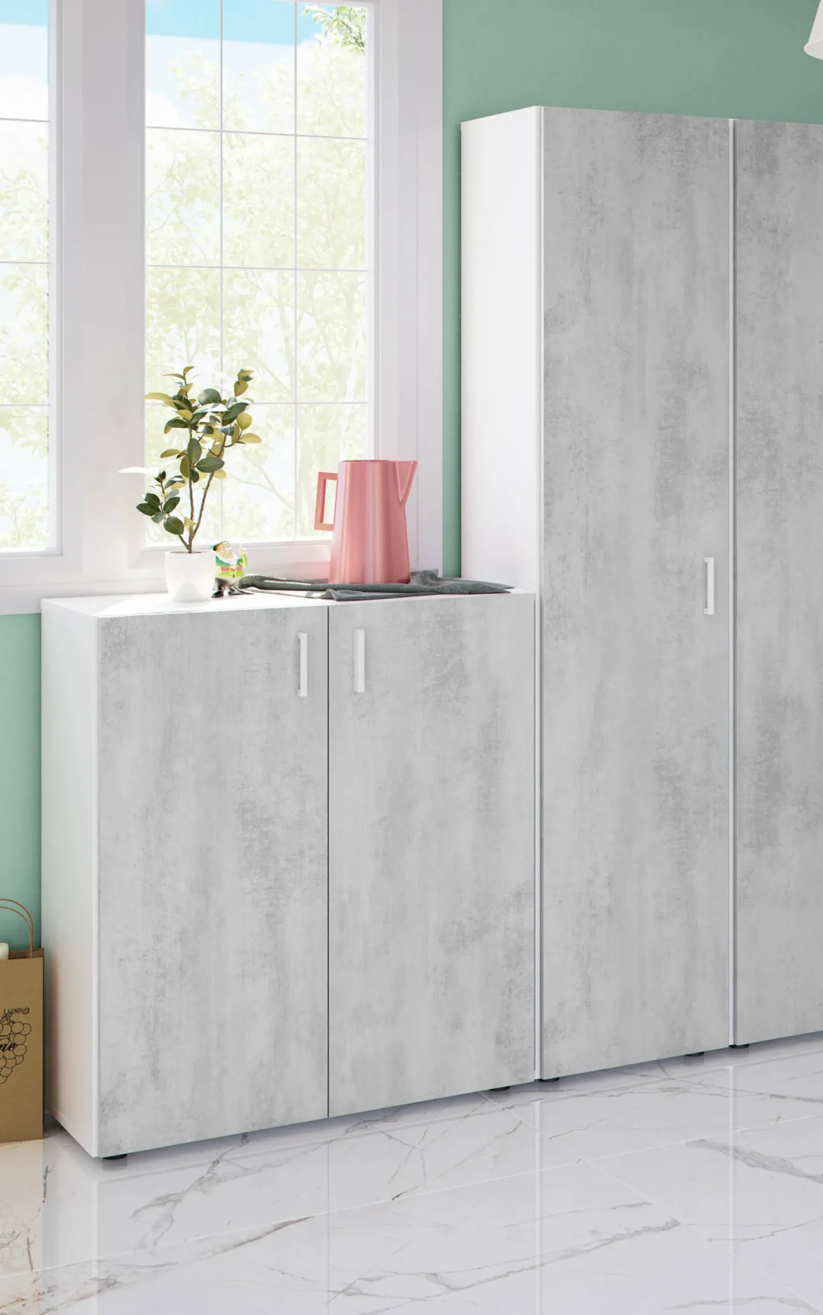 Armadio multiuso 1 anta Avlis, 41x37h182 cm, Cemento e Bianco<Dmora Outlet