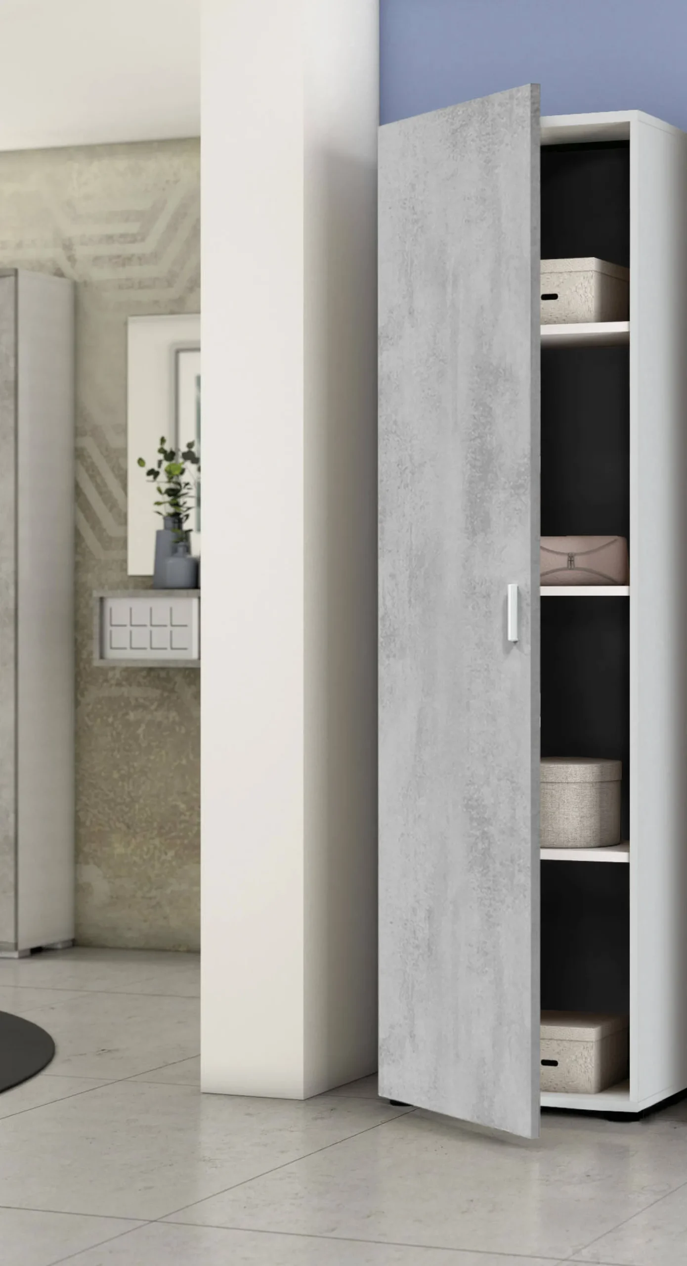 Armadio multiuso 1 anta Avlis, 41x37h182 cm, Cemento e Bianco<Dmora Outlet