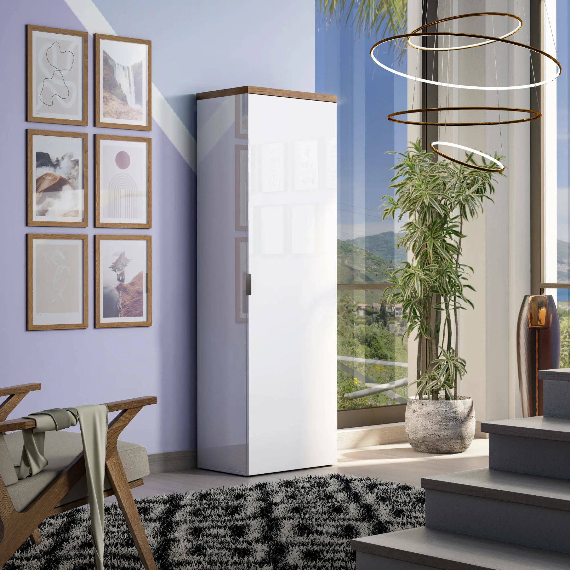 Armadio multiuso 1 anta Dcun, 60x40h190 cm, Bianco lucido e Rovere<Dmora Clearance