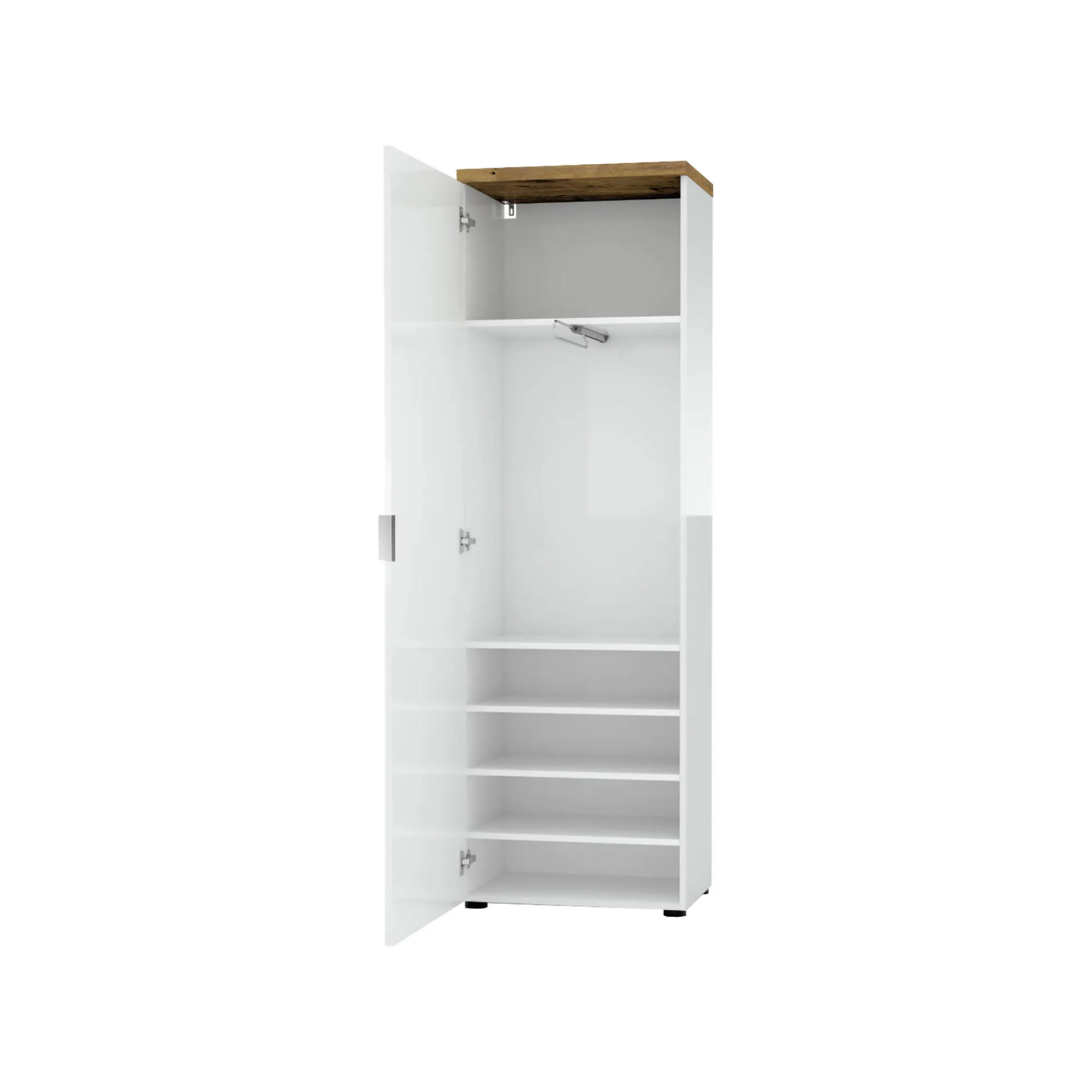 Armadio multiuso 1 anta Dcun, 60x40h190 cm, Bianco lucido e Rovere<Dmora Clearance