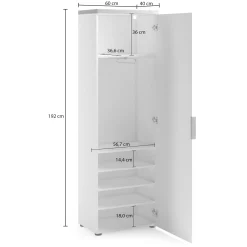 Armadio multiuso 1 anta Dcun, 60x40h190 cm, Bianco lucido e Rovere<Dmora Clearance