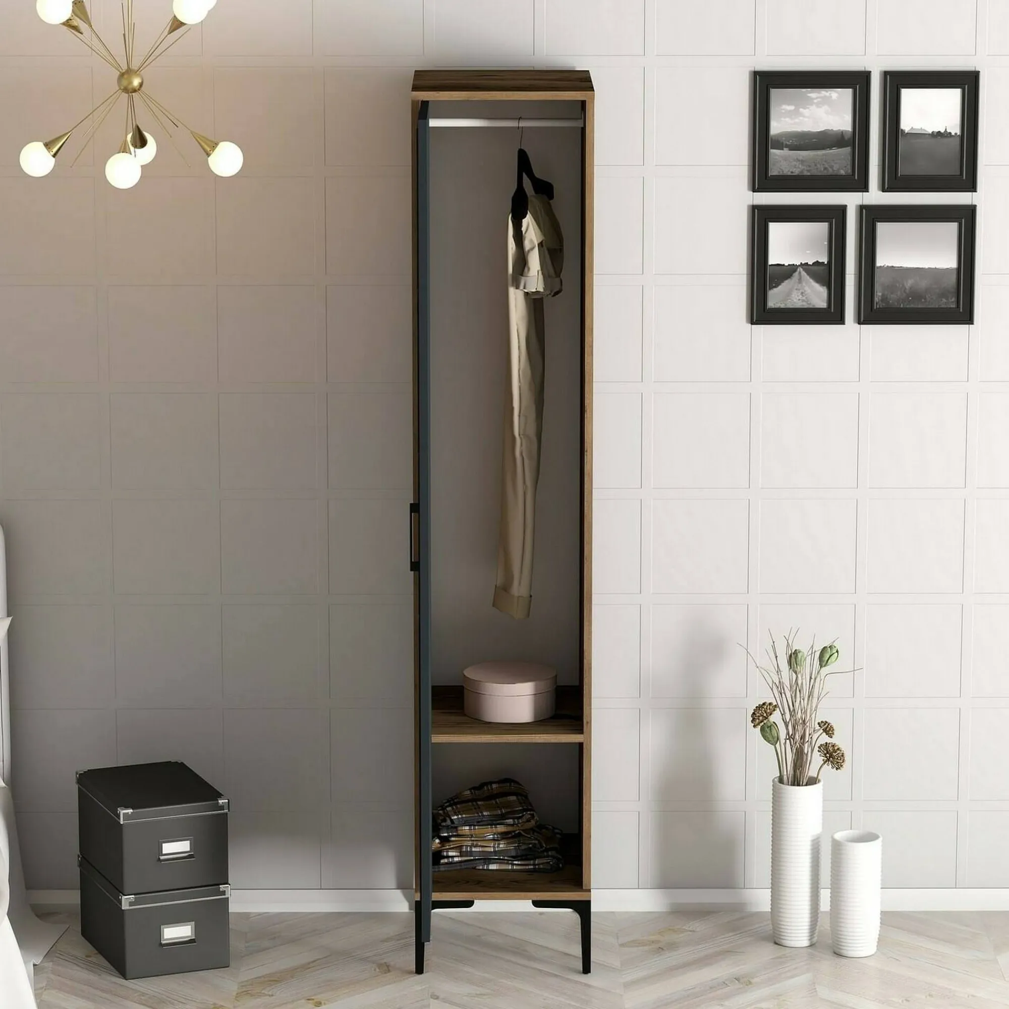 Armadio multiuso 1 anta Giusta, 40x201h48 cm, Noce e Antracite<Dmora Flash Sale
