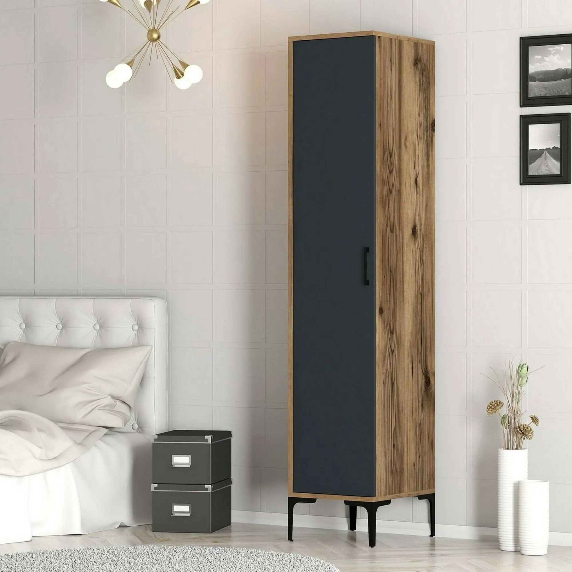 Armadio multiuso 1 anta Giusta, 40x201h48 cm, Noce e Antracite<Dmora Flash Sale