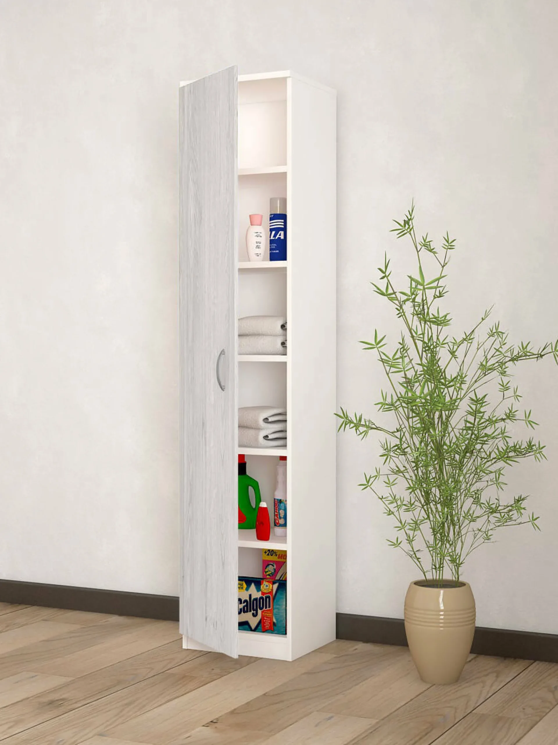 Armadio multiuso 1 anta Ivo, 40x36h186 cm, Bianco e Cemento<Dmora Hot