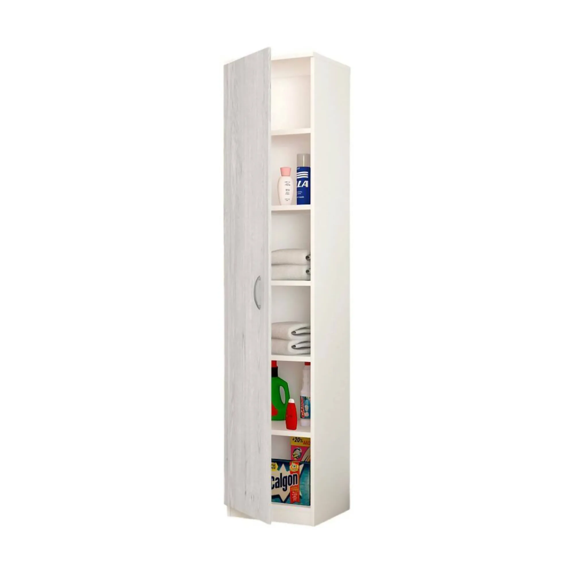 Armadio multiuso 1 anta Ivo, 40x36h186 cm, Bianco e Cemento<Dmora Hot