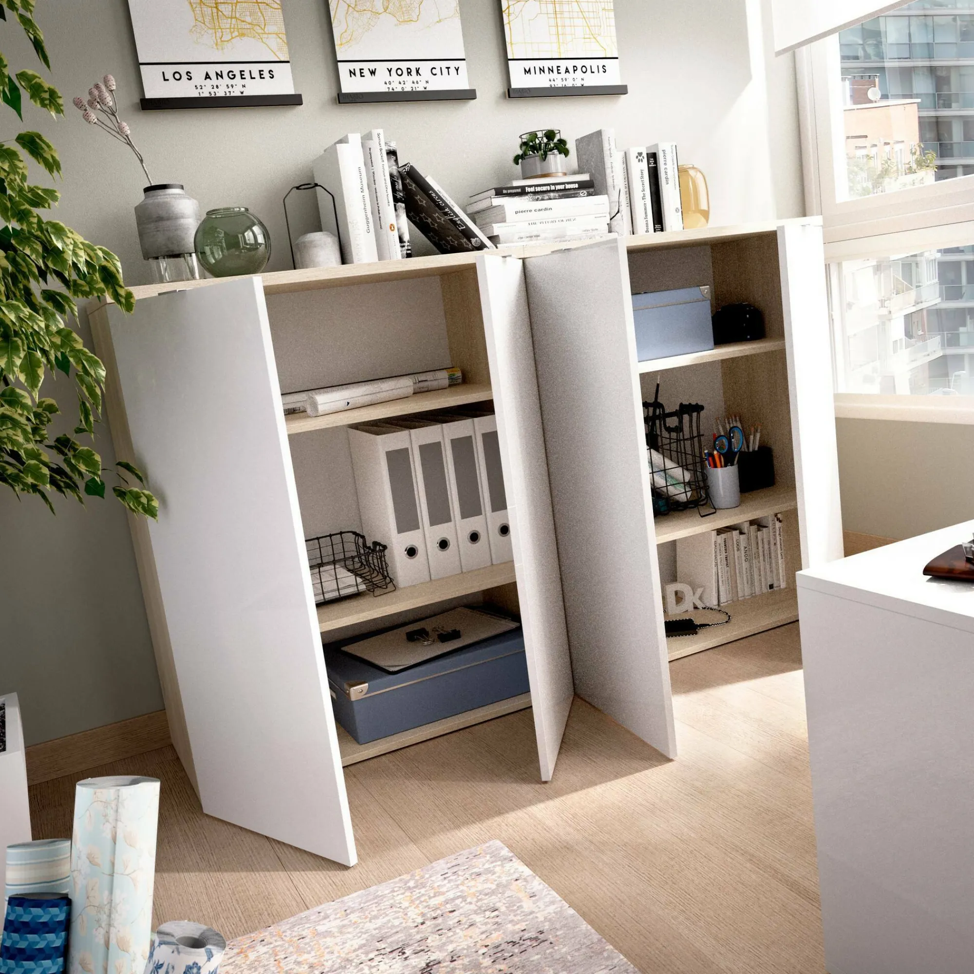 Armadio multiuso 2 ante Alicha, 79x40h96 cm, Bianco e Rovere<Dmora Sale