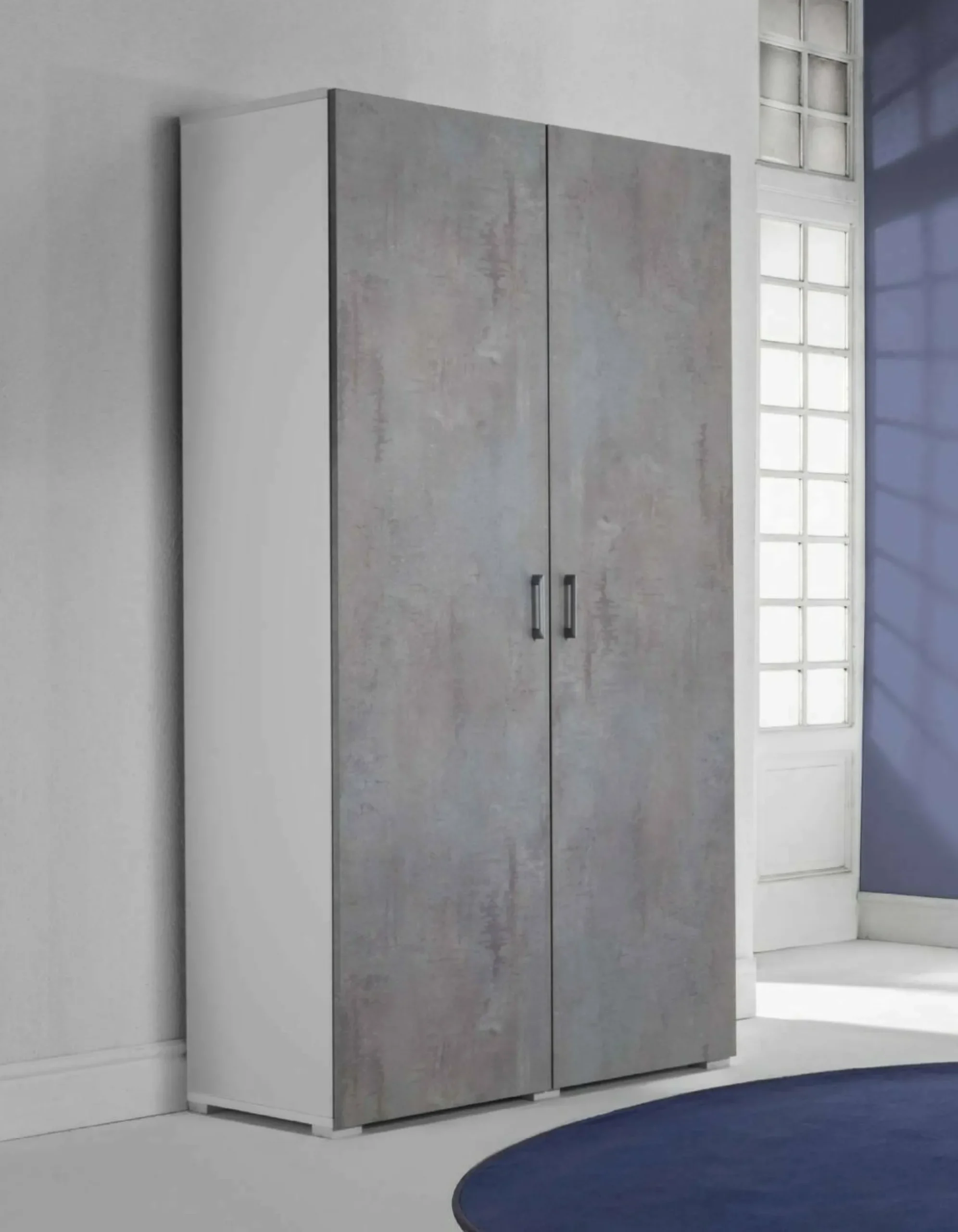 Armadio multiuso 2 ante Aliosha, 90x45h195 cm, Cemento e Bianco<Dmora Outlet