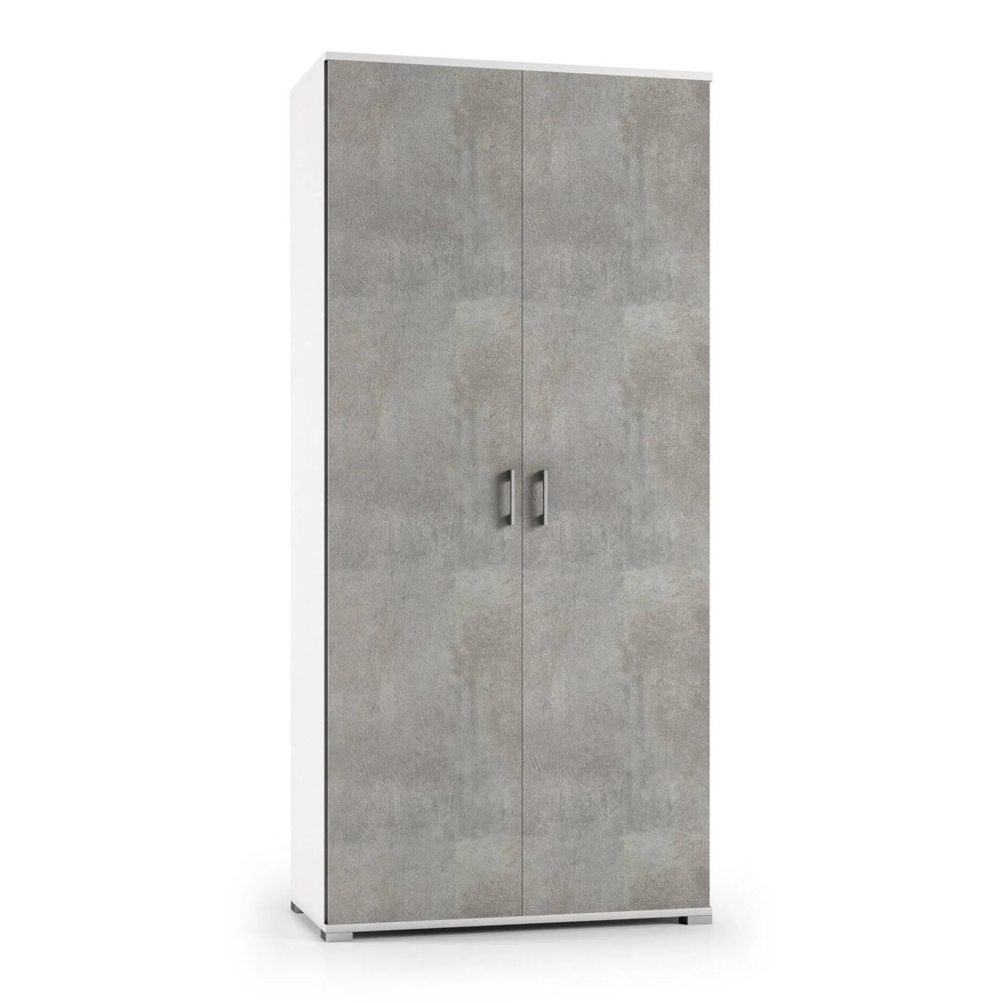 Armadio multiuso 2 ante Aliosha, 90x45h195 cm, Cemento e Bianco<Dmora Outlet