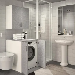 Armadio multiuso 2 ante Atzara, 76x70h90 cm, Bianco e Grigio<Dmora New
