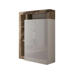 Armadio multiuso 2 ante Dbea, 78x35 h116 cm, Bianco lucido e Rovere<Dmora Discount