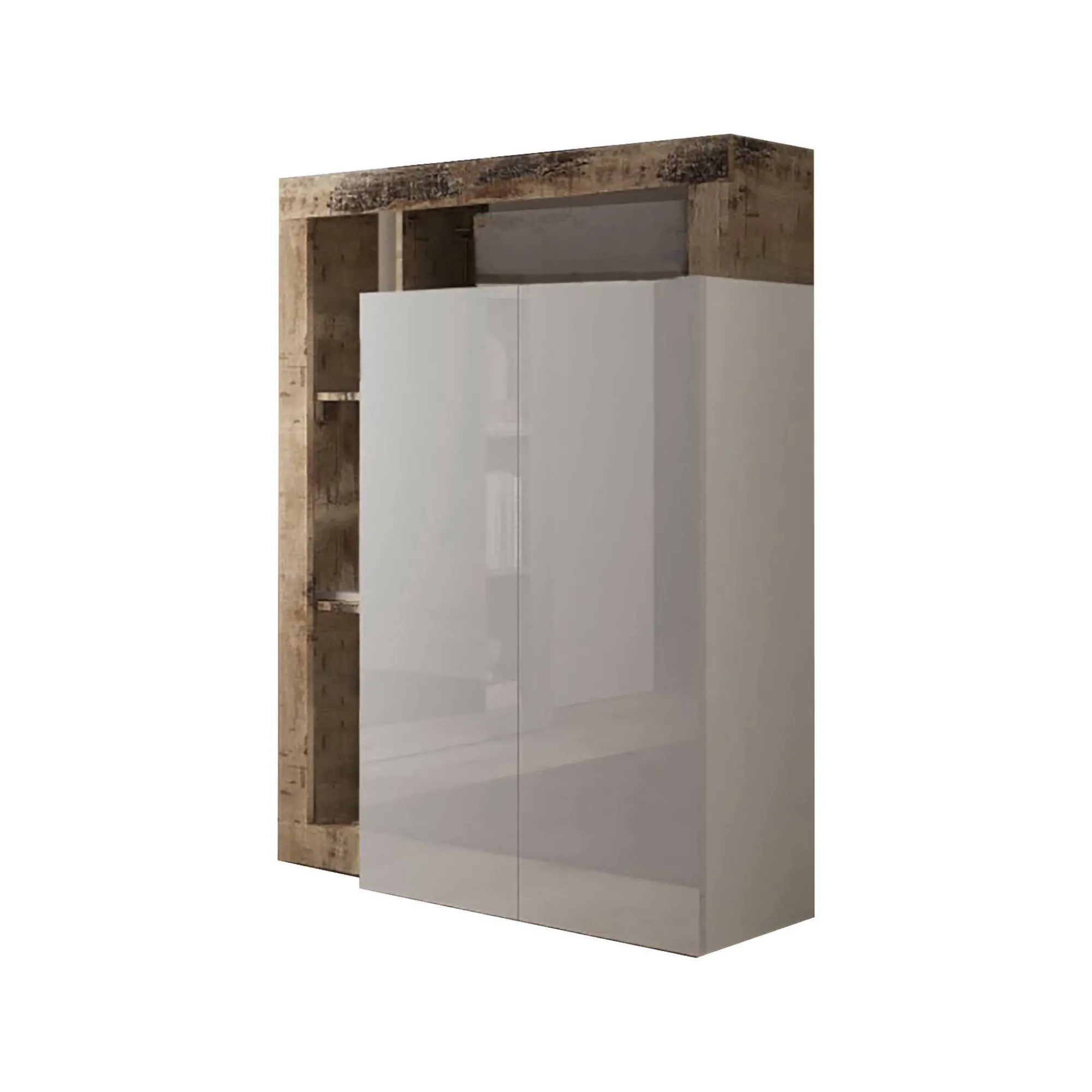 Armadio multiuso 2 ante Dbea, 78x35 h116 cm, Bianco lucido e Rovere<Dmora Discount