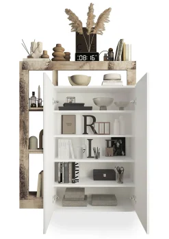 Armadio multiuso 2 ante Dbea, 78x35 h116 cm, Bianco lucido e Rovere<Dmora Discount