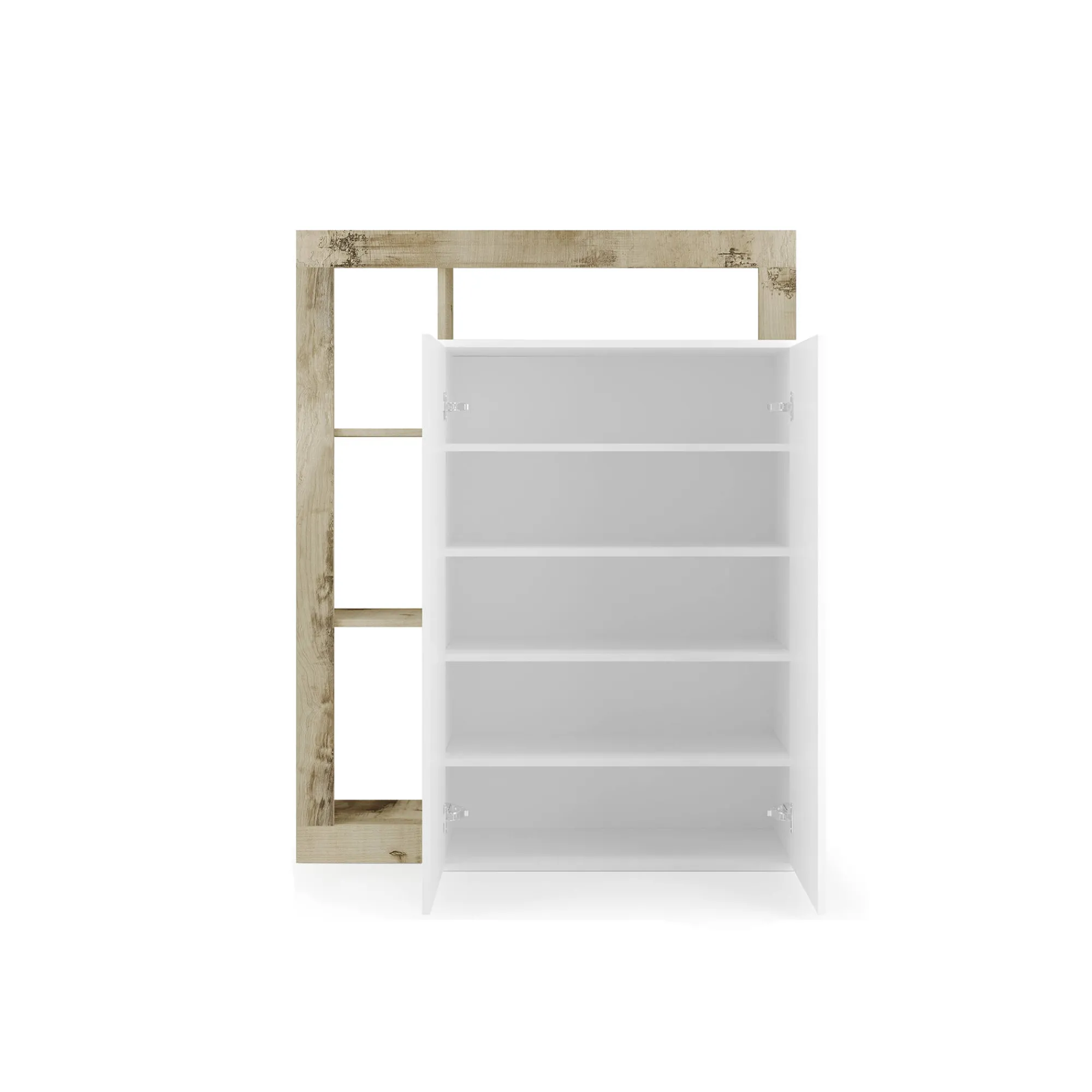 Armadio multiuso 2 ante Dbea, 78x35 h116 cm, Bianco lucido e Rovere<Dmora Discount