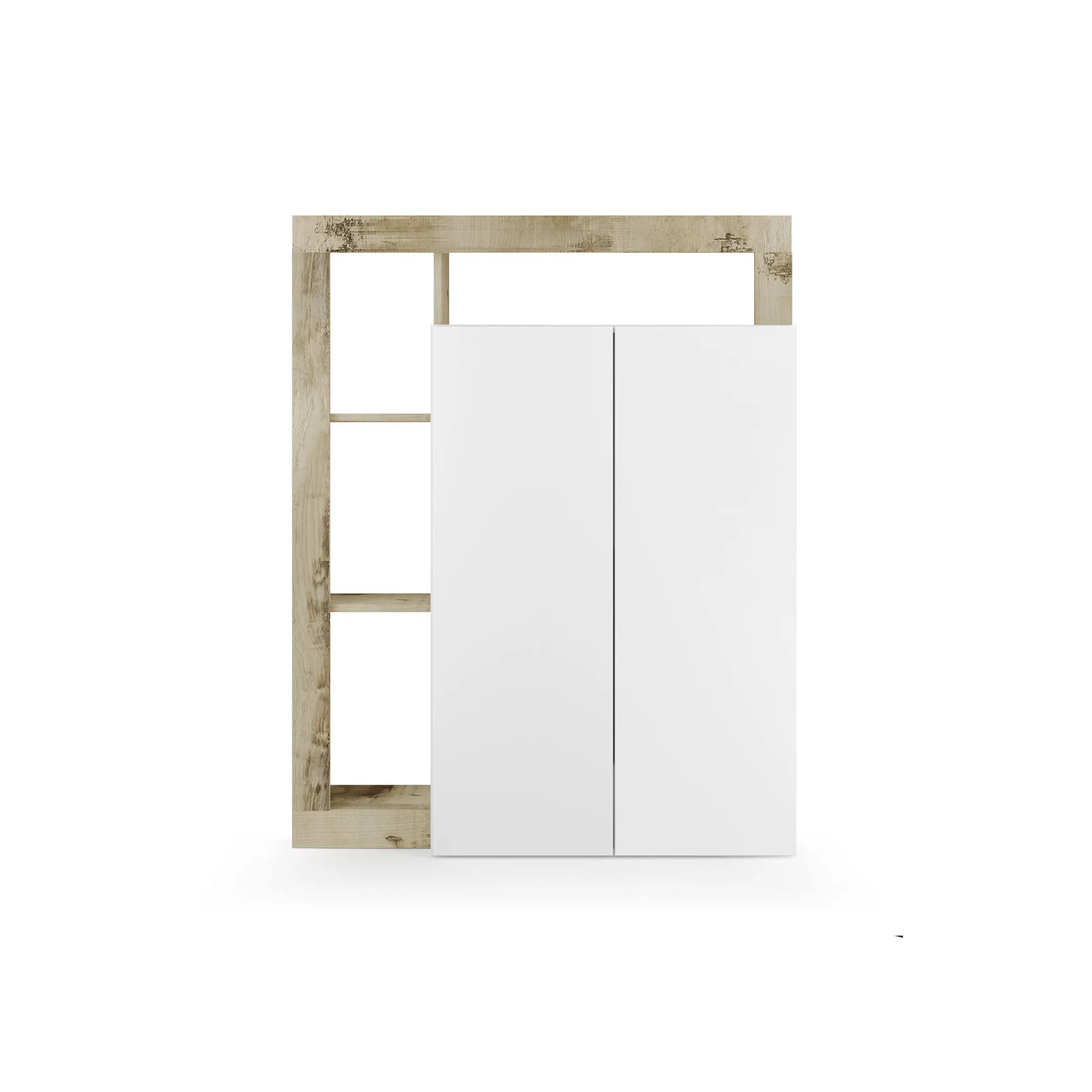 Armadio multiuso 2 ante Dbea, 78x35 h116 cm, Bianco lucido e Rovere<Dmora Discount
