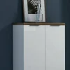 Armadio multiuso 2 ante Ddifilipp, 80x34h115 cm, Bianco lucido e Rovere<Dmora Store