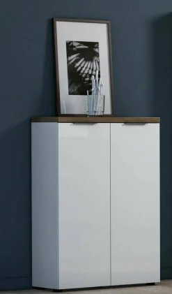 Armadio multiuso 2 ante Ddifilipp, 80x34h115 cm, Bianco lucido e Rovere<Dmora Store
