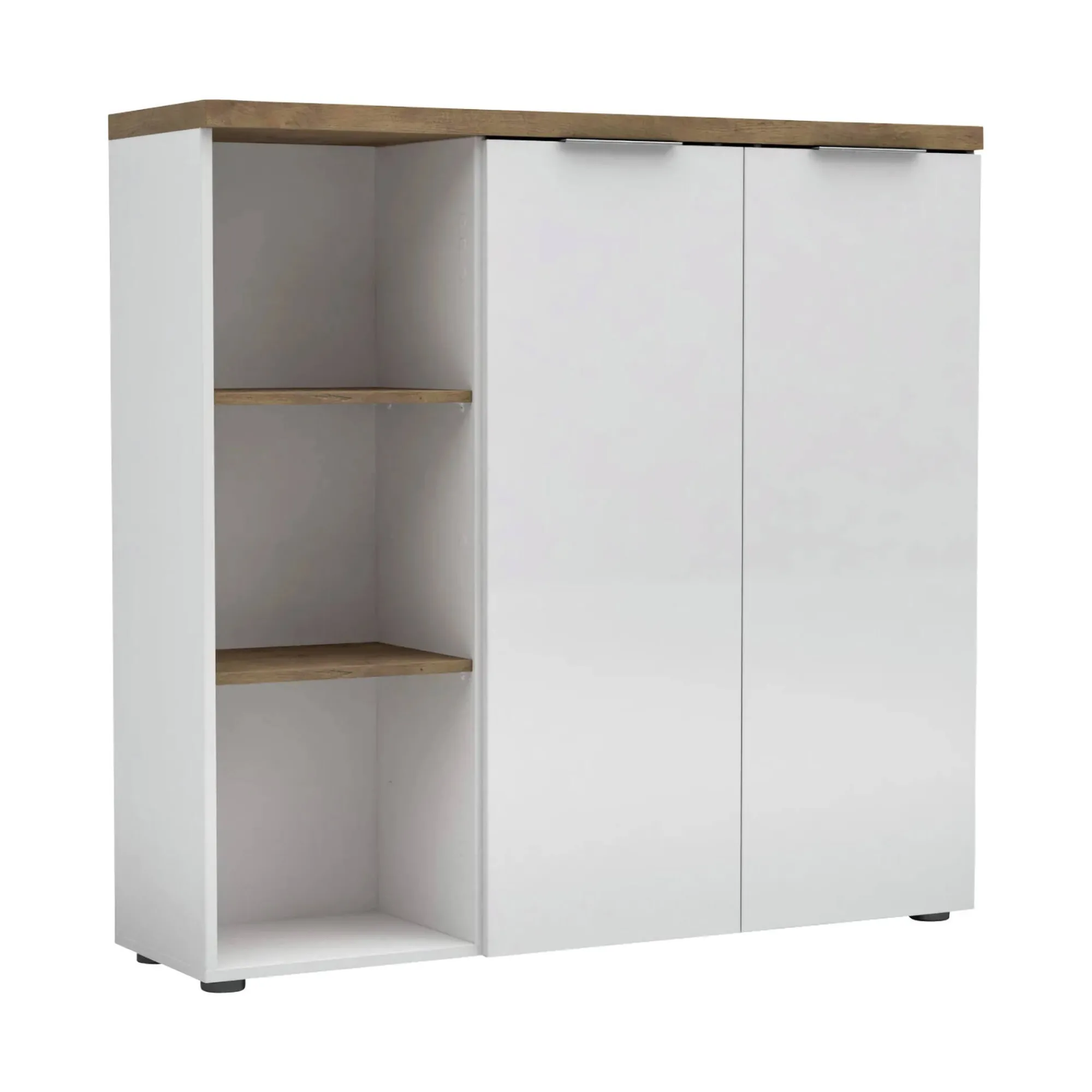 Armadio multiuso 2 ante Ddigennar, 120x34h115 cm, Bianco lucido e Rovere<Dmora Clearance