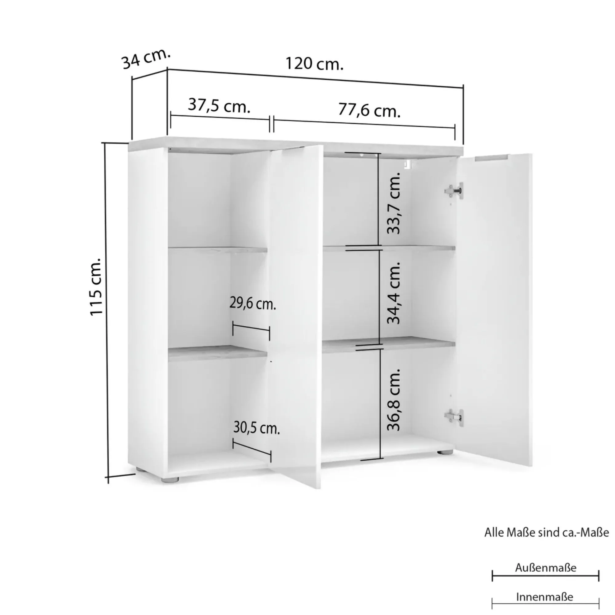 Armadio multiuso 2 ante Ddigennar, 120x34h115 cm, Bianco lucido e Rovere<Dmora Clearance