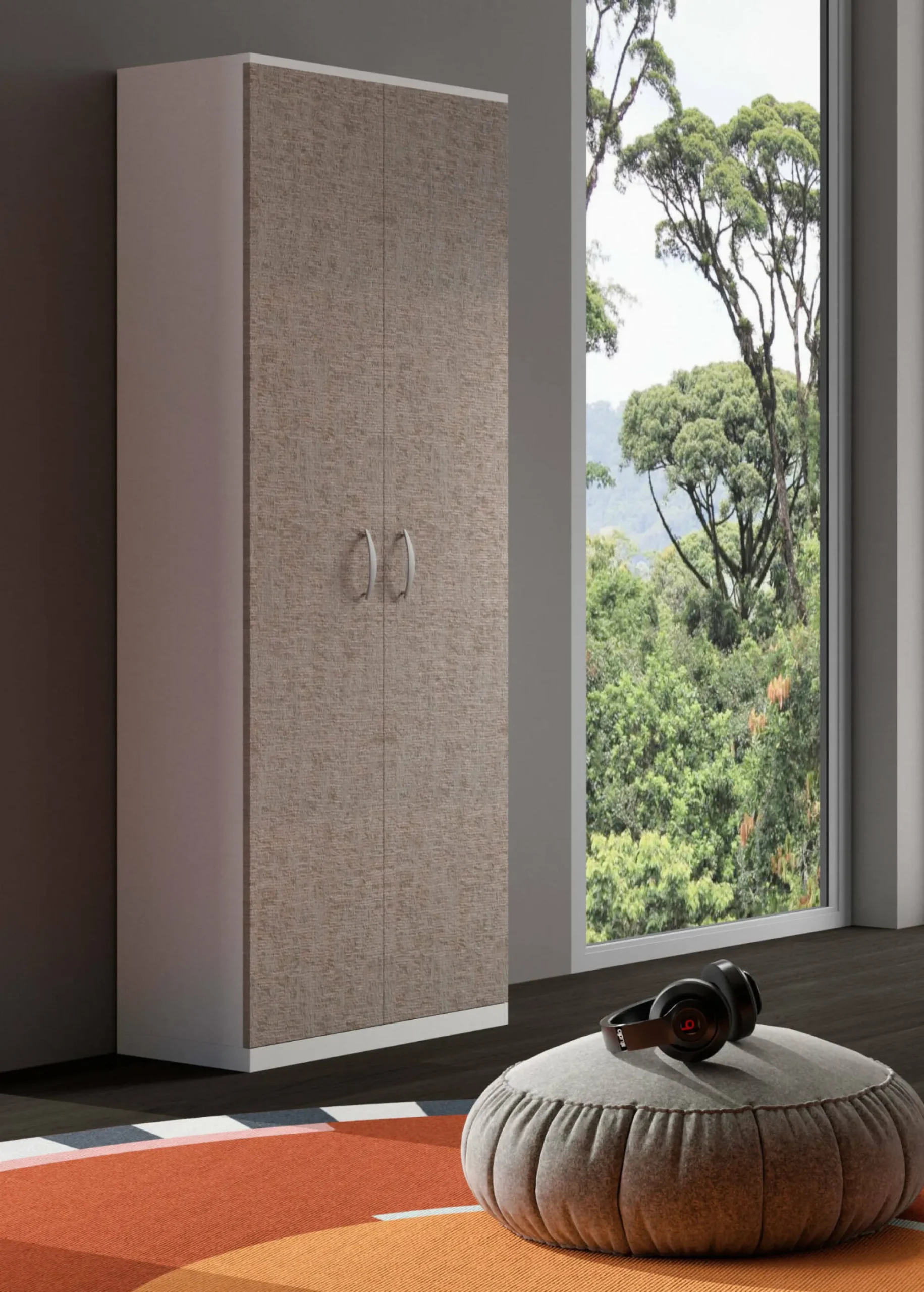 Armadio multiuso 2 ante Dradic, 72x36h186 cm, Bianco e Marrone<Dmora New