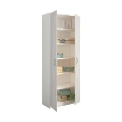 Armadio multiuso 2 ante Ermanno, 72x36h186 cm, Bianco e Rovere<Dmora Sale