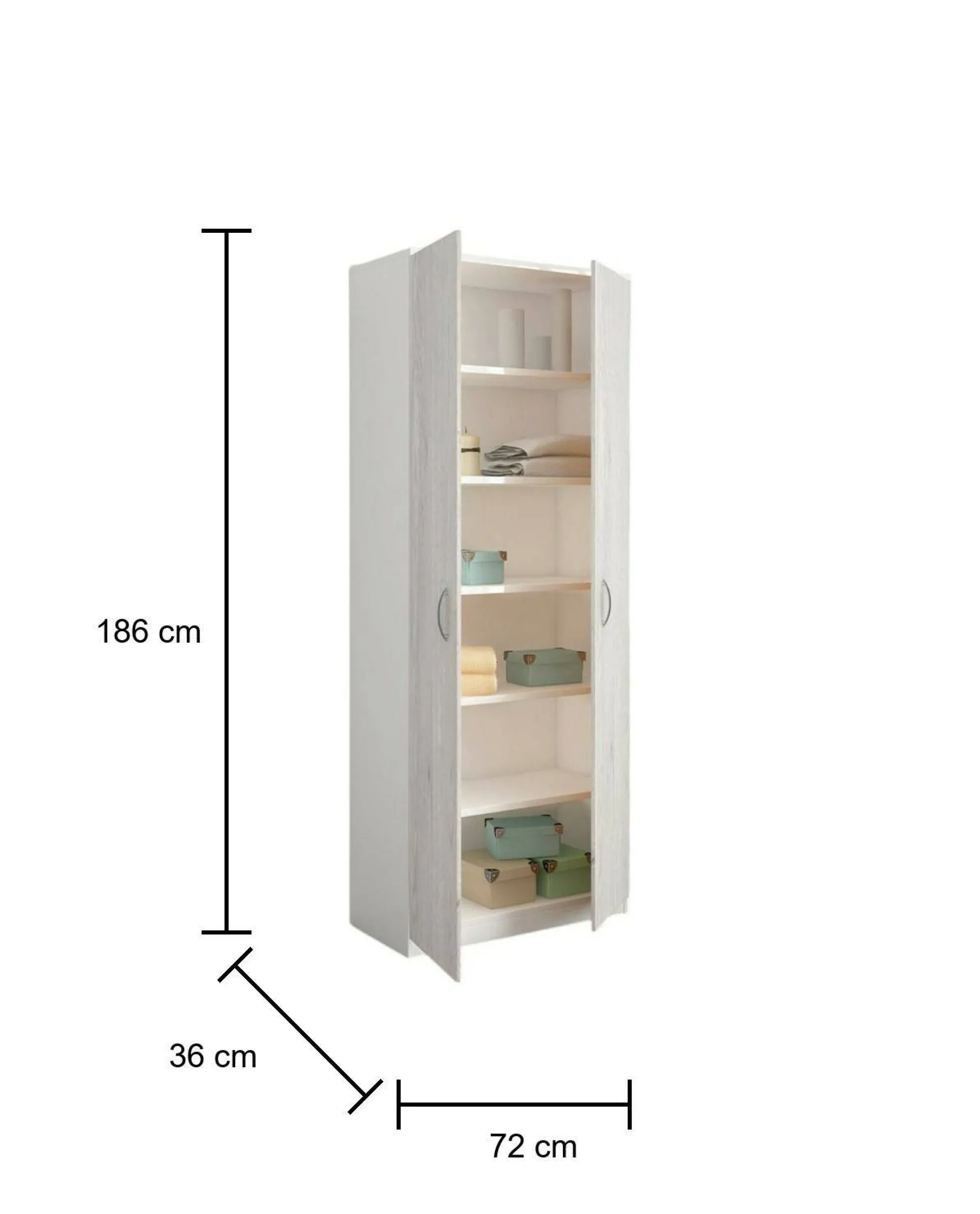 Armadio multiuso 2 ante Ermanno, 72x36h186 cm, Bianco e Rovere<Dmora Sale