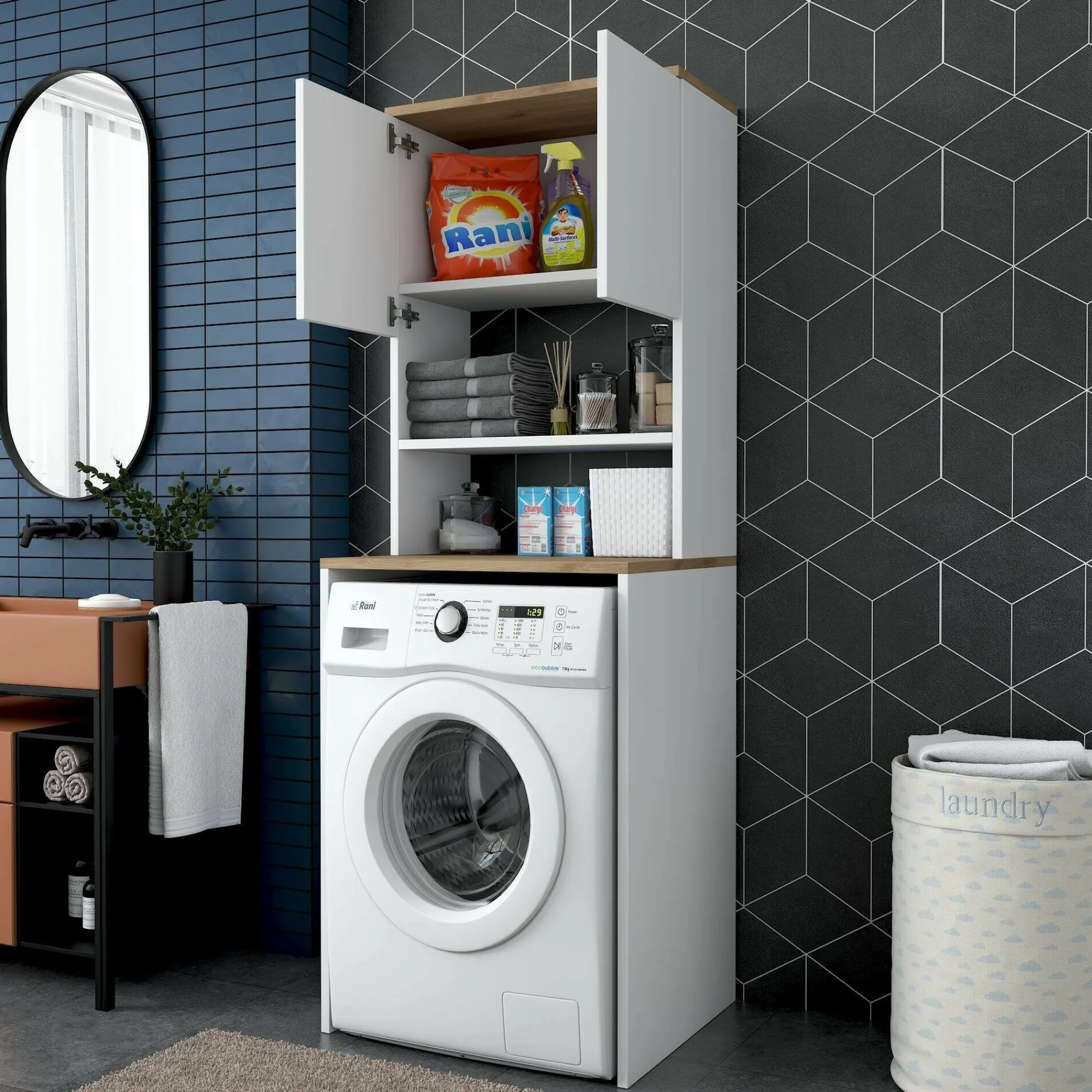 Armadio multiuso 2 ante Fiamma, 65x60h184 cm, Bianco e Noce<Dmora Cheap