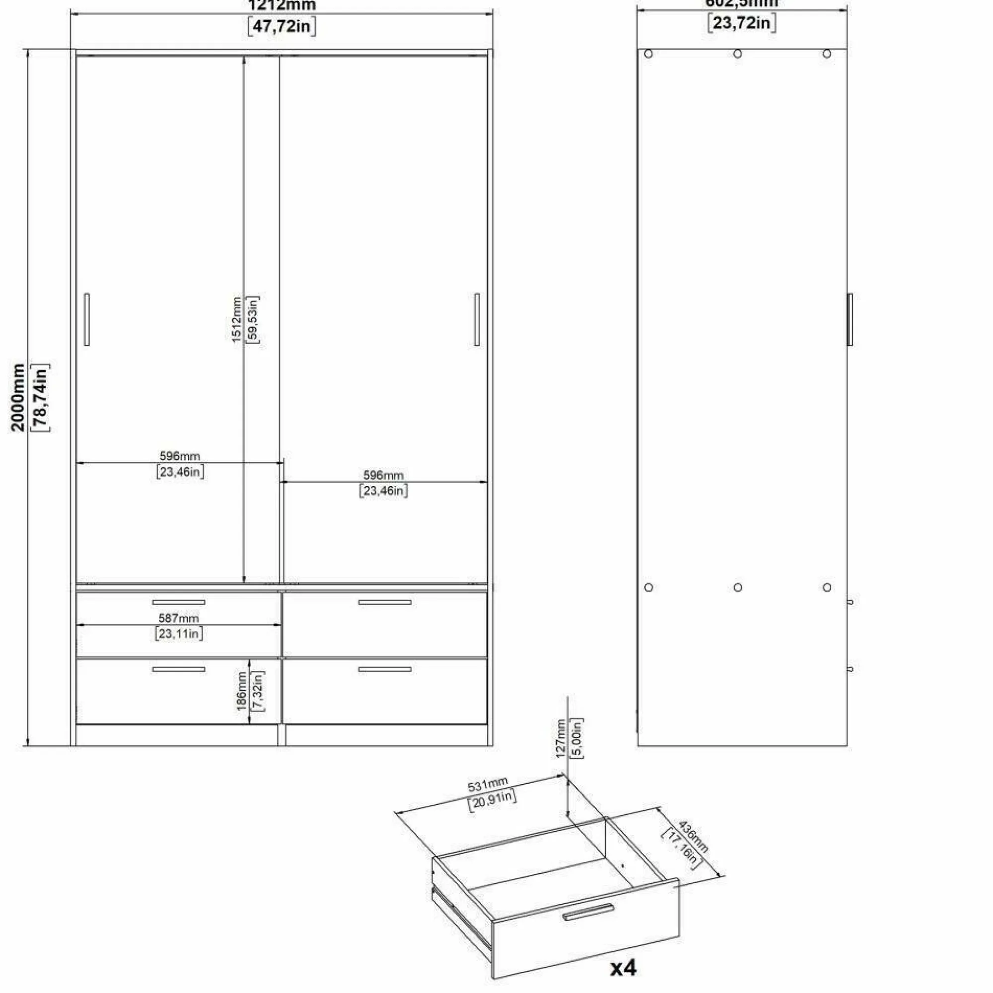 Armadio multiuso 2 ante Frediana, 121x60 h200 cm,<Dmora Cheap