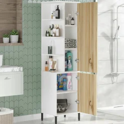 Armadio multiuso 2 ante Ramil, 45x36 h174 cm, Noce e Bianco<Dmora Store