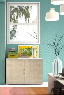 Armadio multiuso 2 ante Serafinito, 90x45h66 cm, Rovere e Bianco<Dmora Hot