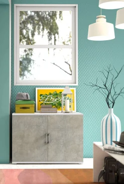 Armadio multiuso 2 ante Serafinito, 90x45h66 cm, Cemento e Bianco<Dmora Hot