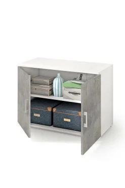 Armadio multiuso 2 ante Serafinito, 90x45h66 cm, Cemento e Bianco<Dmora Hot