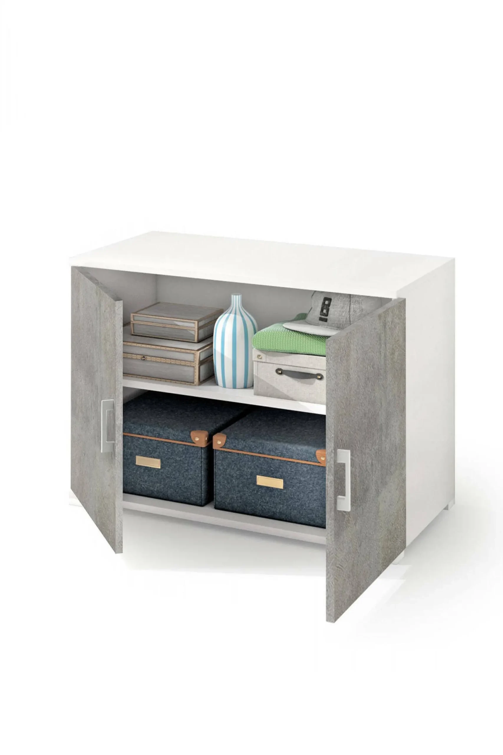 Armadio multiuso 2 ante Serafinito, 90x45h66 cm, Cemento e Bianco<Dmora Hot