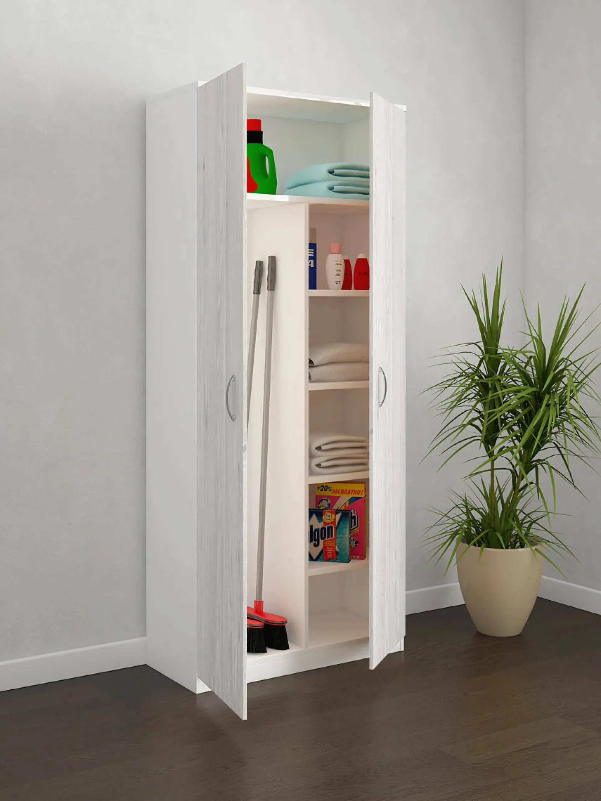 Armadio multiuso 2 ante Shiro, 72x36h186 cm, Bianco e Rovere<Dmora Clearance