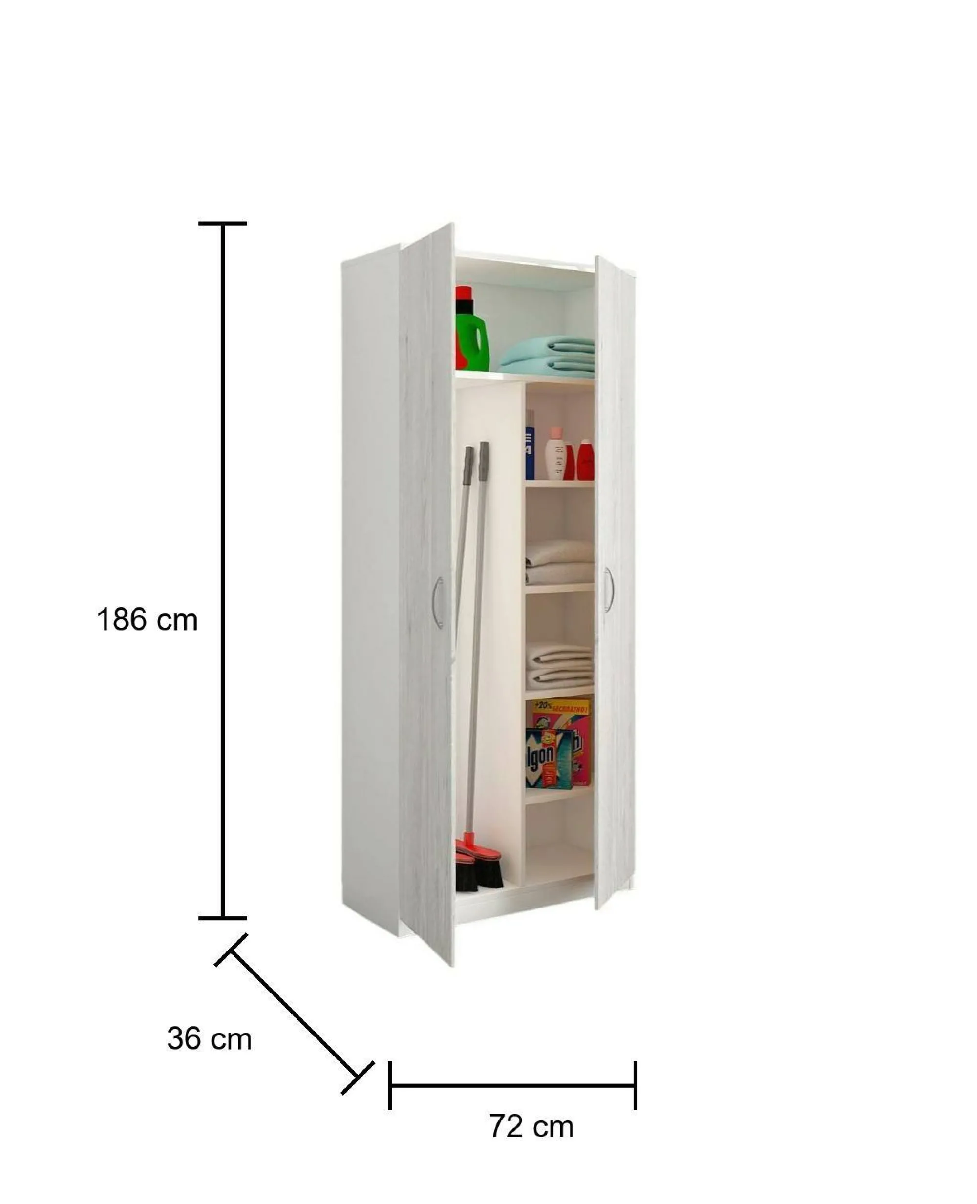 Armadio multiuso 2 ante Shiro, 72x36h186 cm, Bianco e Rovere<Dmora Clearance