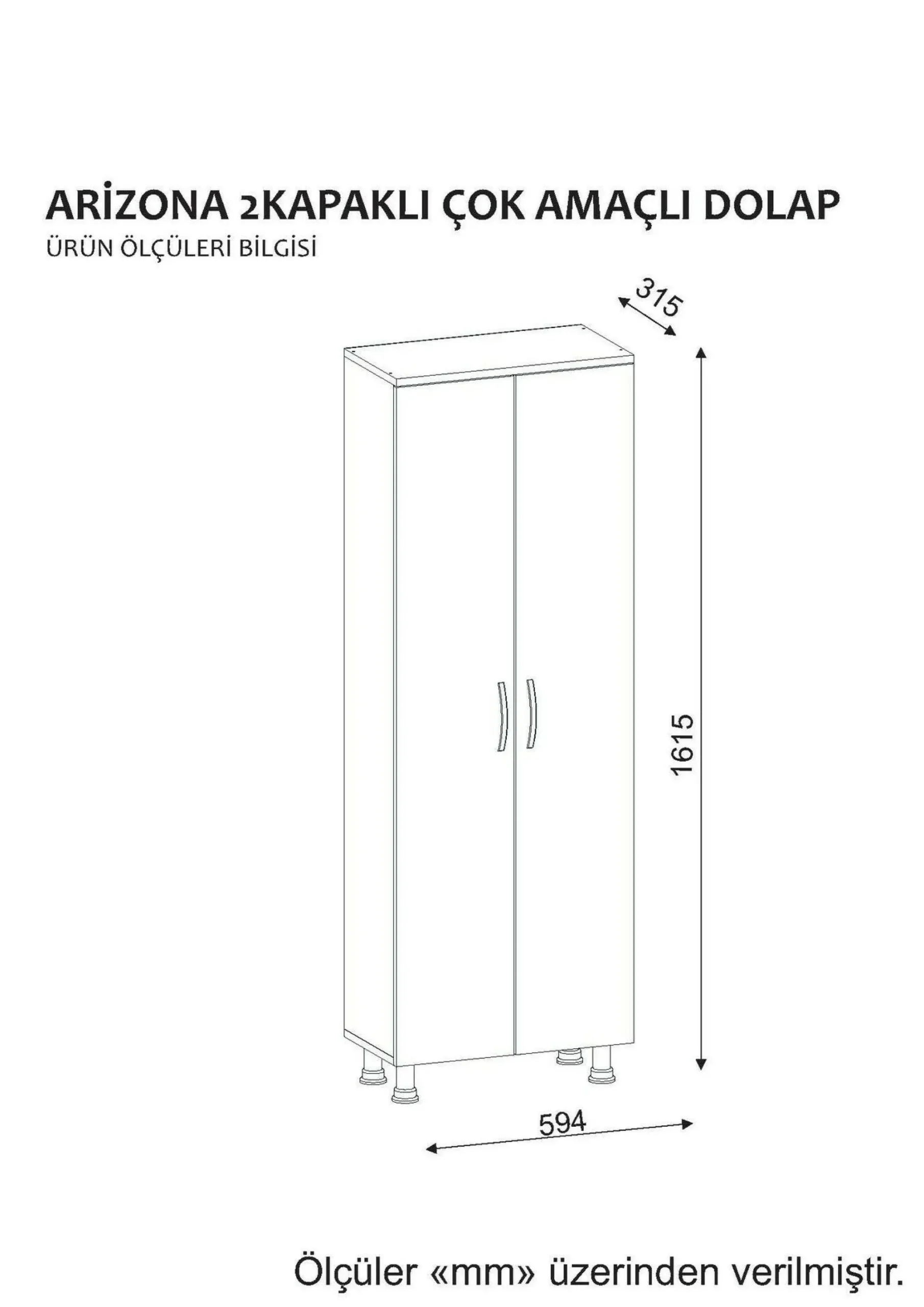 Armadio multiuso 2 ante Vincent, 59x32 h162 cm,<Dmora Clearance