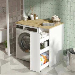 Armadio multiuso grande Axel, 94x60h88 cm, Noce e Bianco<Dmora Hot