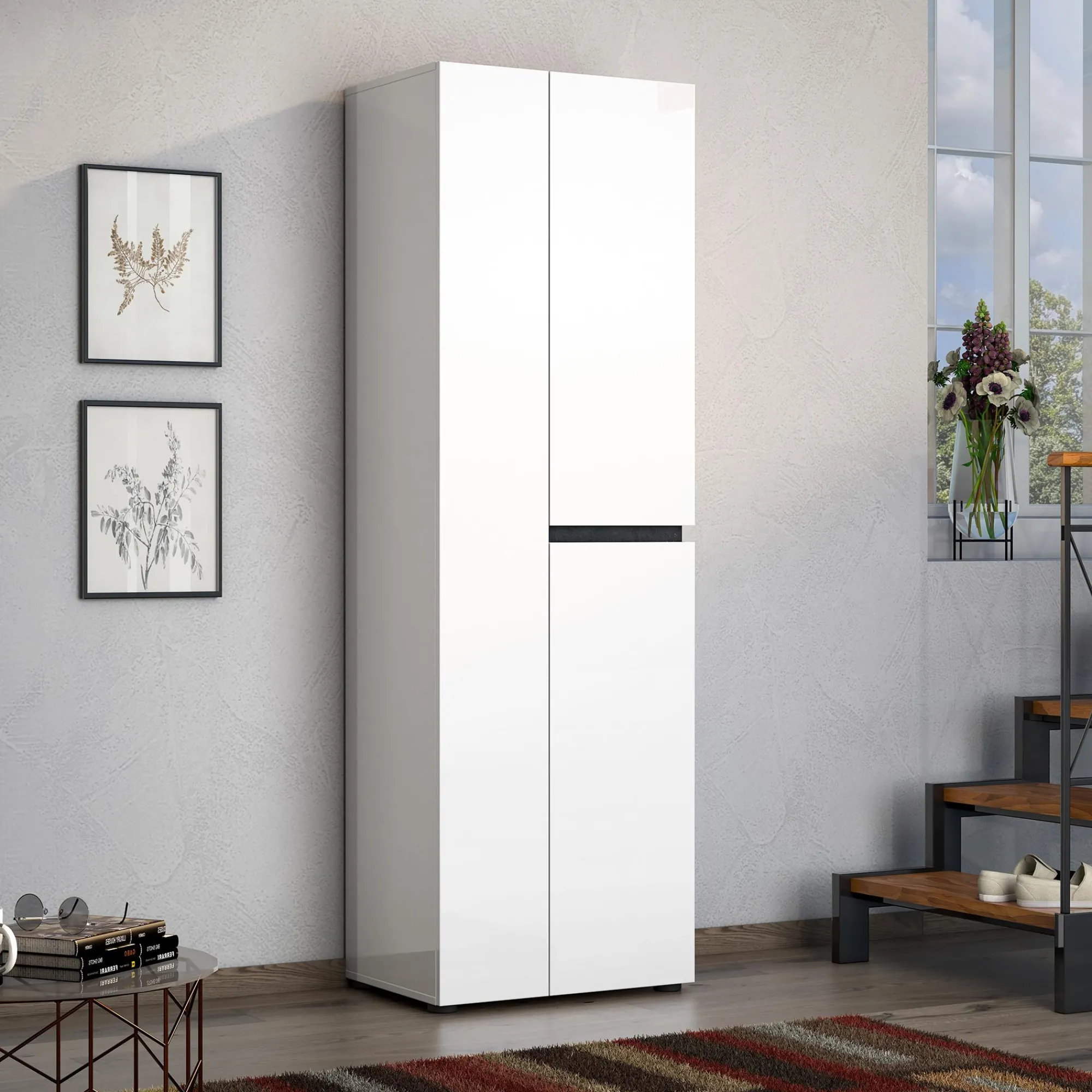Armadio multiuso grande Linfa, 61x45h190 cm, Bianco lucido e Antracite<Dmora Online