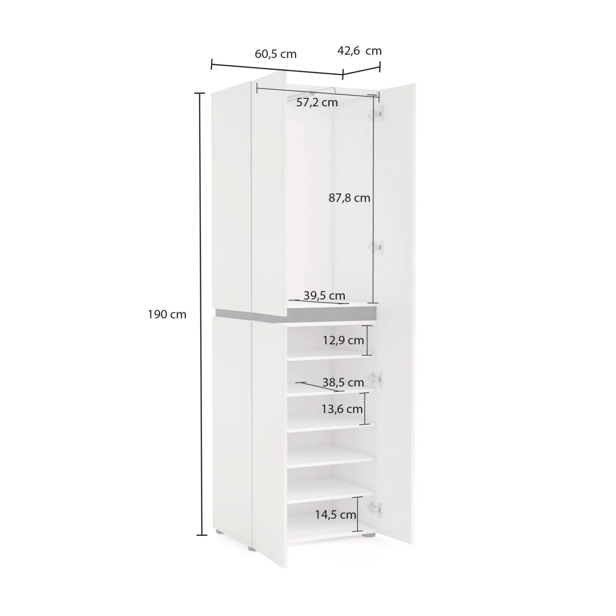 Armadio multiuso grande Linfa, 61x45h190 cm, Bianco lucido e Antracite<Dmora Online