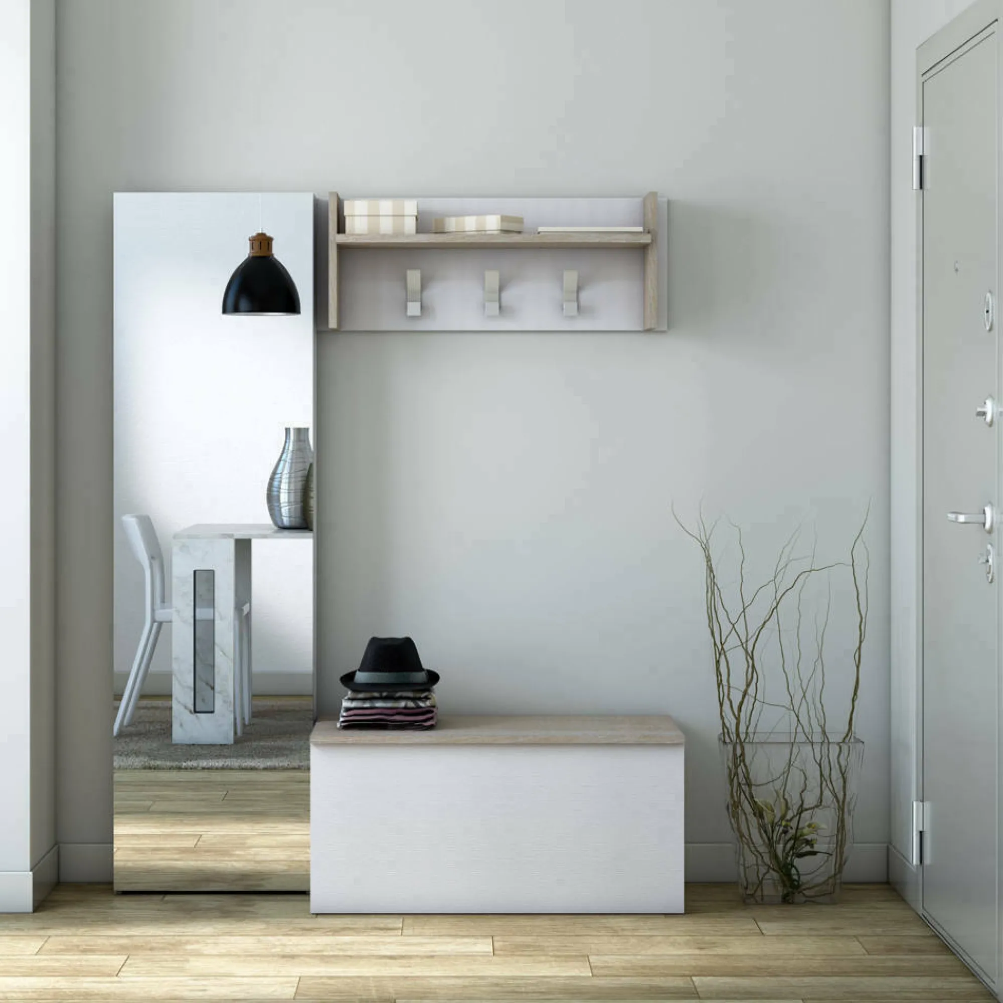 Baule Ayusnay, 90x45h45 cm, Bianco e Rovere<Dmora Shop