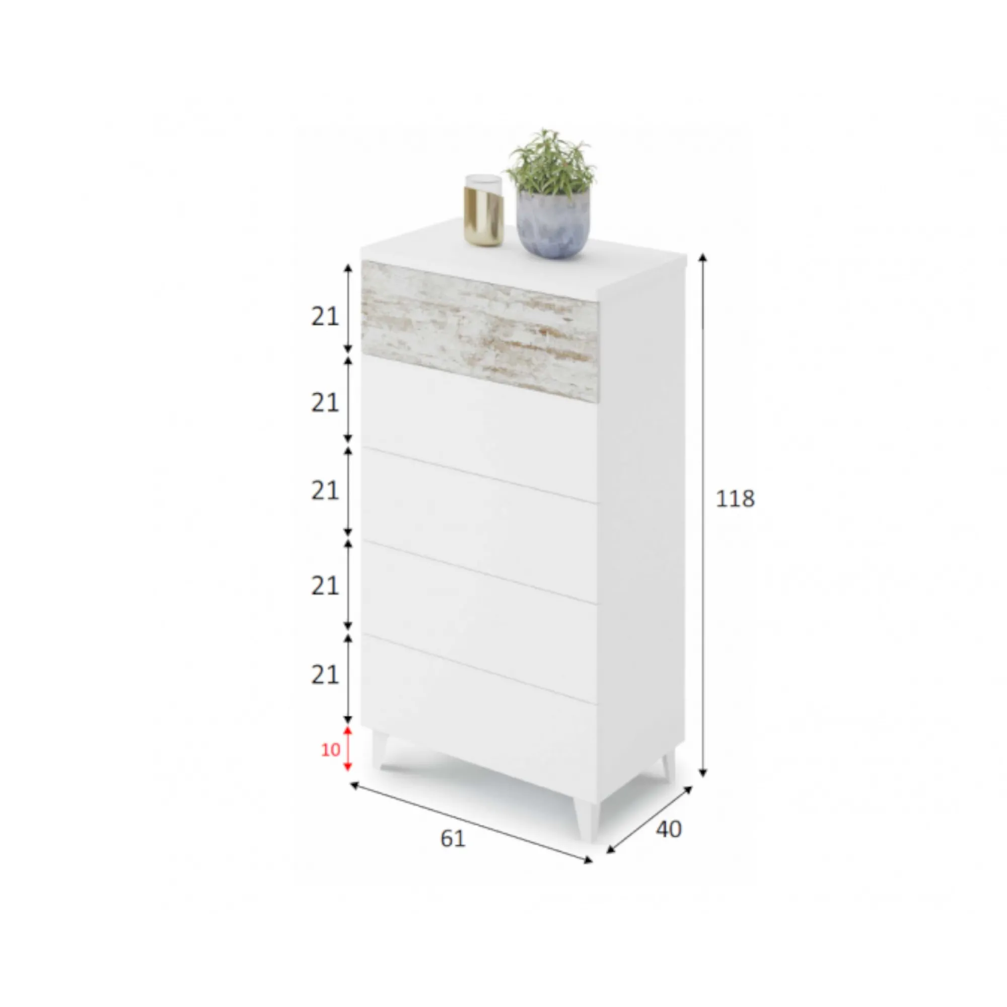 Cassettiera Aaron, 61x40h117 cm, con dettaglio<Dmora Sale