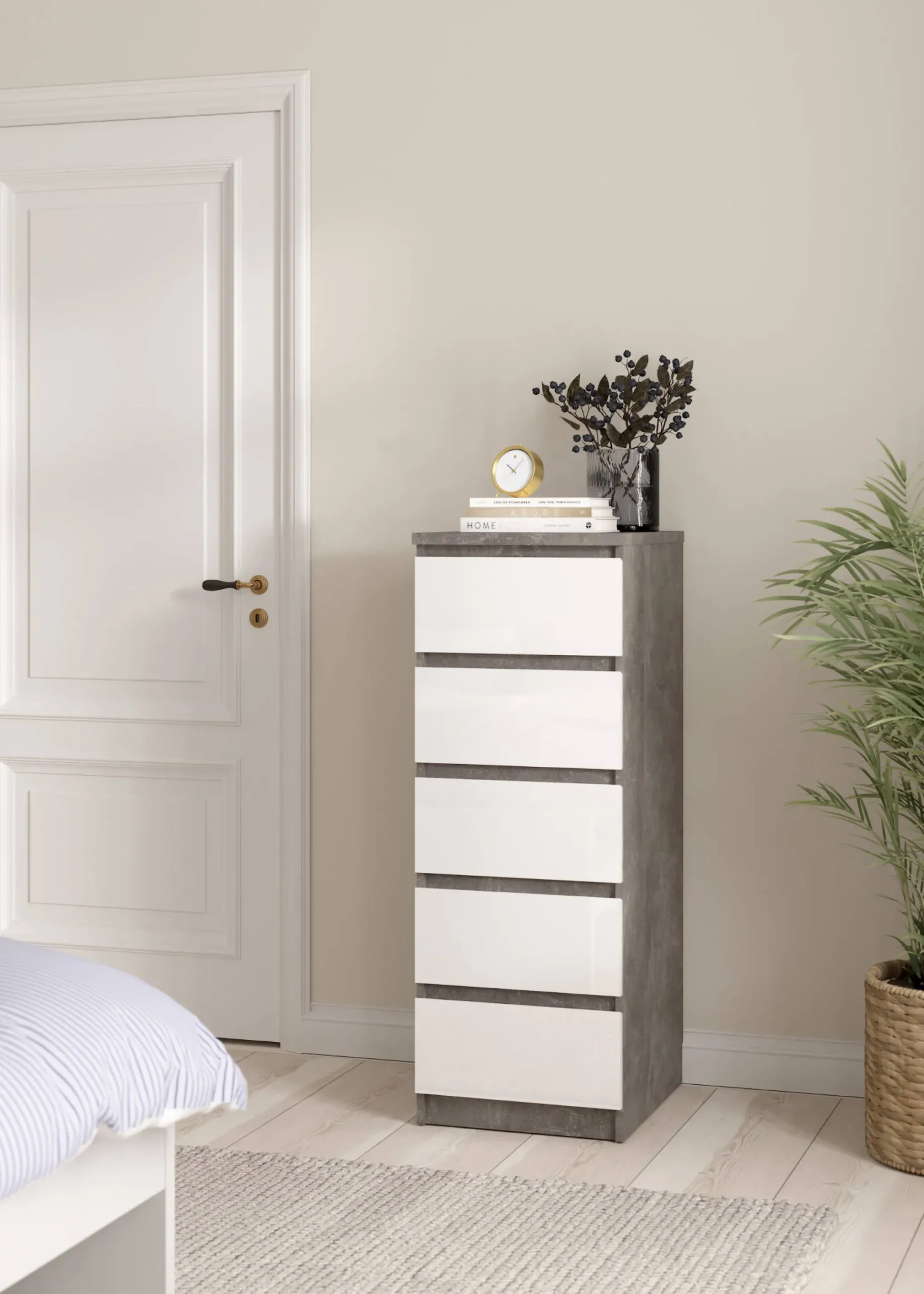 Cassettiera Achaldi, 50x40 h111 cm, Cemento e Bianco<Dmora Fashion