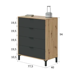 Cassettiera Alfana, 76x40h94 cm, Rovere nodi e Antracite<Dmora New