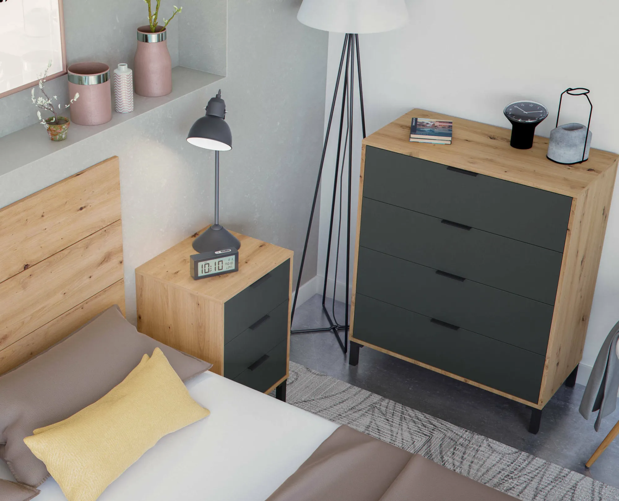 Cassettiera Alfana, 76x40h94 cm, Rovere nodi e Antracite<Dmora New